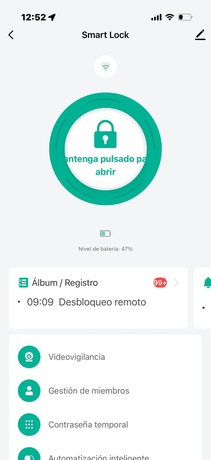 App de KeylessPro - control de cerradura